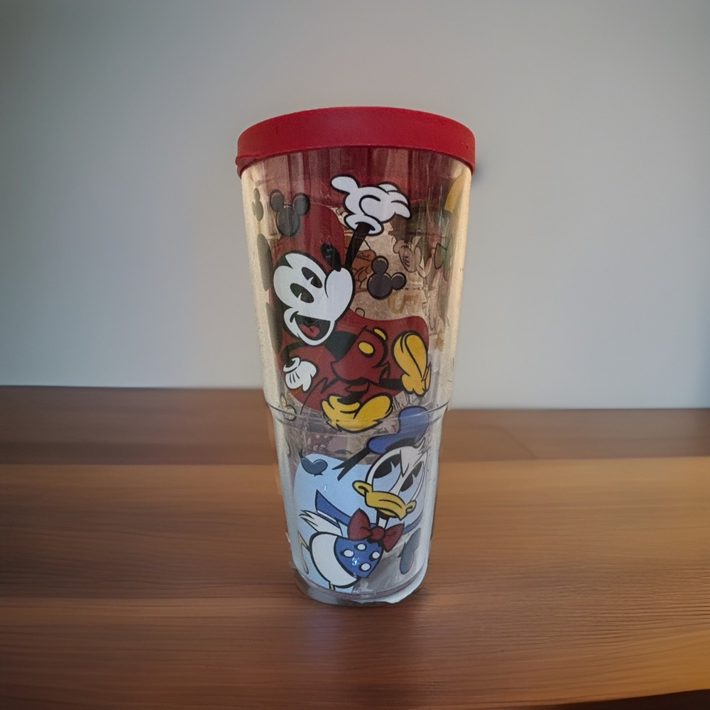 Disney Tervis Classic Characters Tumbler 24oz Drinking Cup Red Lid Mickey Donald